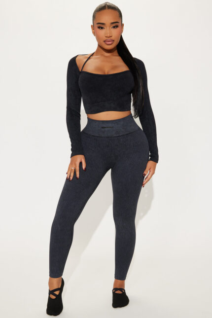 Fighter Ribbed Active Legging Washed Effortless Seamless - Black