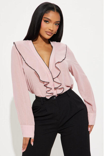 Remi Ruffle Blouse Top - Black/Pink