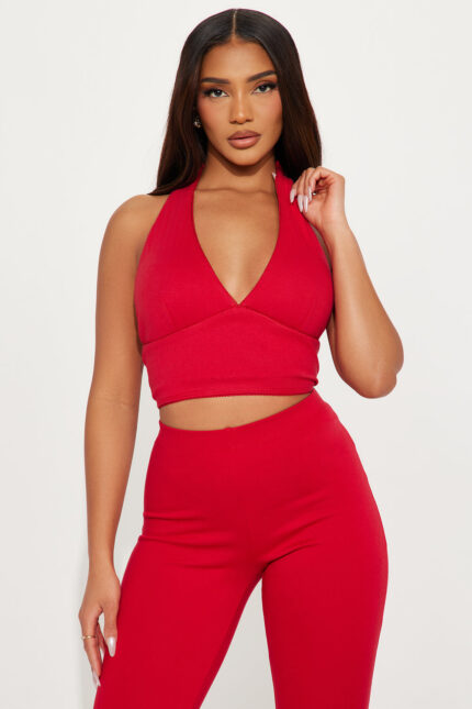 Cora Pointelle Halter Top - Red