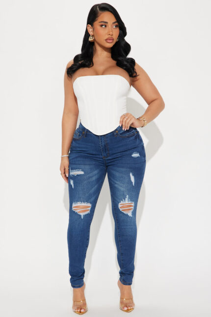 Got Spunk Destroyed High Stretch Skinny Jean - Dark Wash