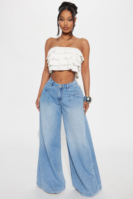 Taja Wide Leg Palazzo Jeans - Medium Wash
