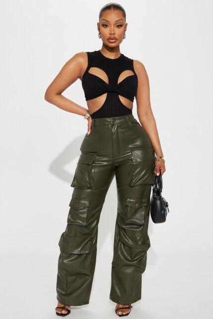 City Is Mine Faux Leather Cargo Pant - Olive