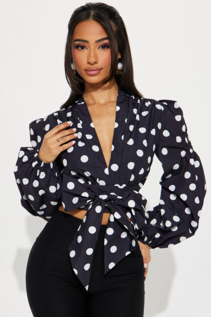 Paxton Polka Dot Poplin Blouse Top - Black/White