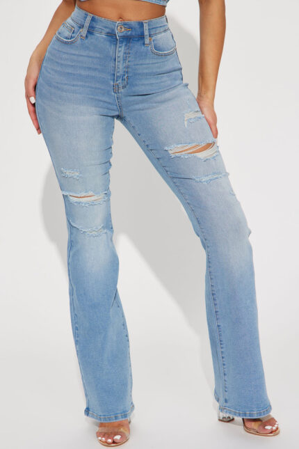 Not My Fault Ripped Flare Jeans - Light Blue Wash