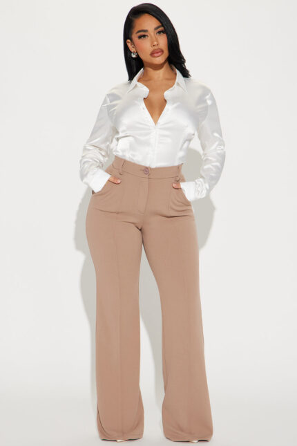 Heidi Wide Leg Trouser Pant - Taupe