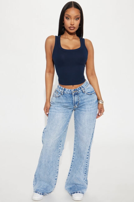 Maritza Non Stretch Destructed Wide Leg Jeans - Medium Wash
