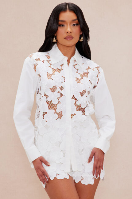 Iris Embroidered Shirt - White