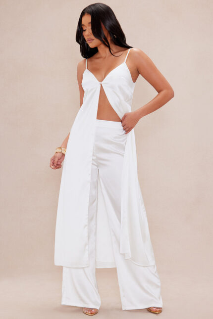 Gianina Flyaway Satin Pant Set - White