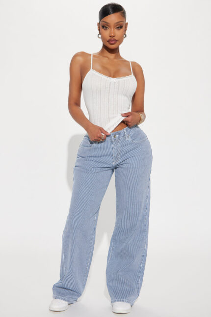 Jayleen Striped Baggy Jeans - Medium Wash