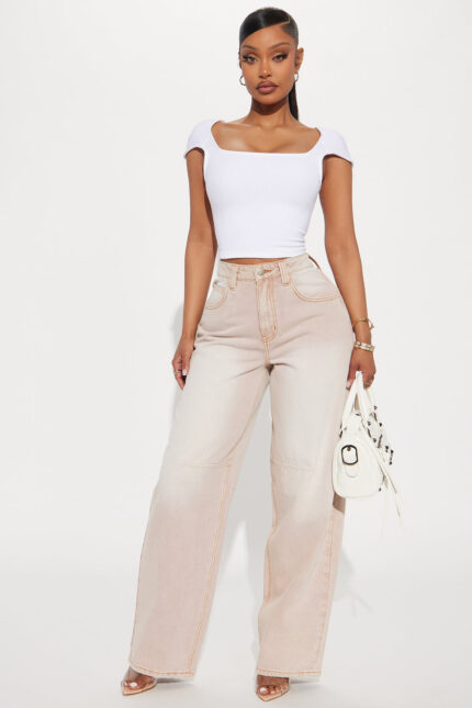 Kye Waistband Tab Straight Leg Jeans - Khaki