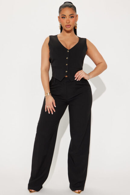 The Kourtney Wide Leg Trouser Pant - Black