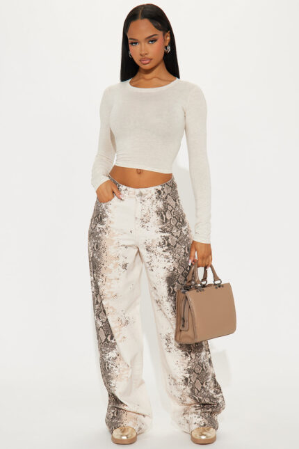 Trust No Snakes Printed Baggy Jeans - White