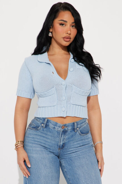Far From Dramatic Sweater Top - Light Blue
