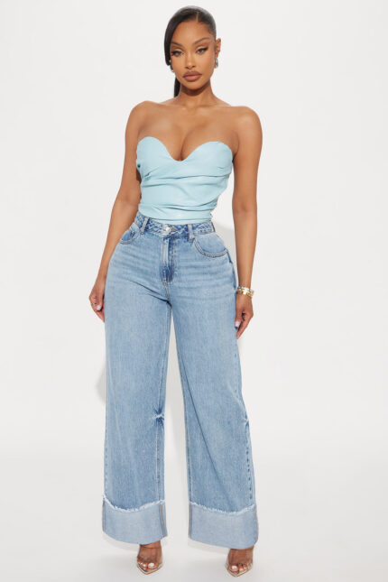 Cuff It Non Stretch Cuffed Wide Leg Jeans - Medium Wash