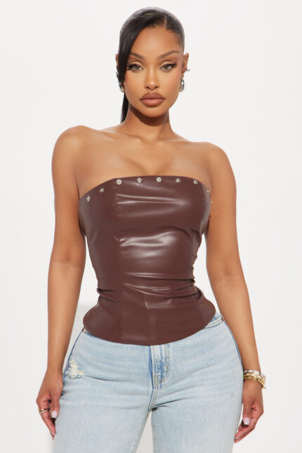 Kendra Hardware Strapless Top - Brown