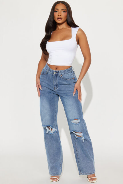 Jorjana Ripped Straight Leg Jeans - Vintage Wash