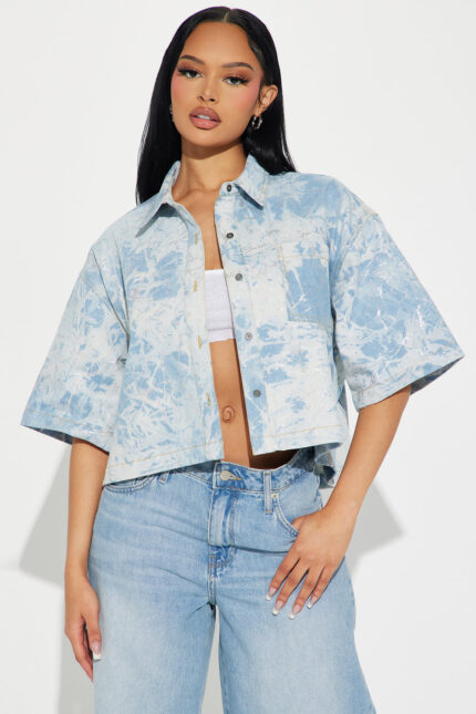 Storm Watch Metallic Denim Shirt - Light Wash
