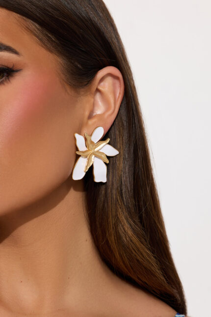 Shining Lotus Earrings - White/Gold