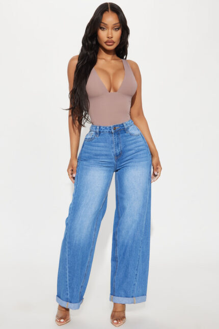 Jinnie Rolled Cuff Barrel Leg Jeans - Medium Wash