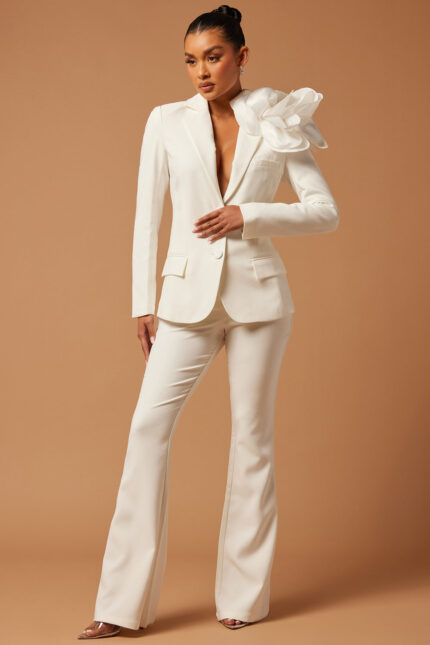 Evanna Floral Applique Suit Set - Off White