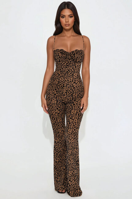 Nikki Leopard Jumpsuit - Brown/combo