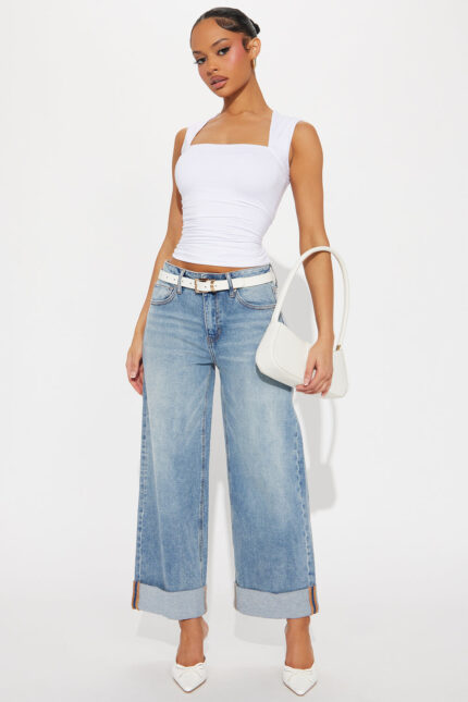 Miranda Cuffed Wide Leg Crop Jean - Medium Wash