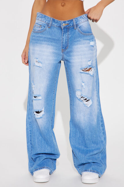 Lumina Non Stretch Ripped Wide Leg Jeans - Light Wash