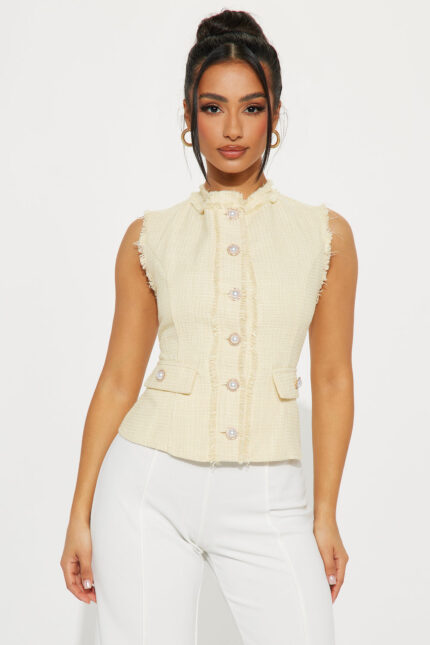 Officially Here Tweed Vest - Yellow