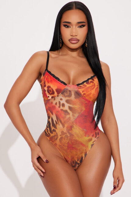 Arlet Sheer Mesh Bodysuit - Orange/combo