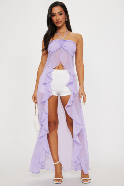 In Constant Motion Chiffon Maxi Ruffle Top - Lilac