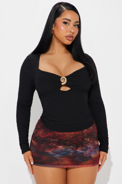 Perfect Tides Long Sleeve Keyhole Top - Black