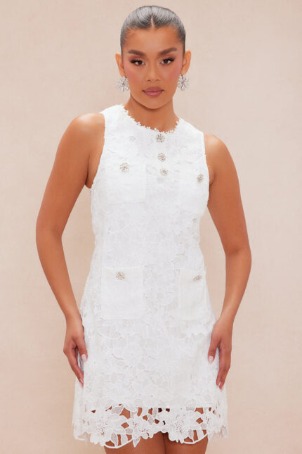 Malina Embroidered Mini Dress - White