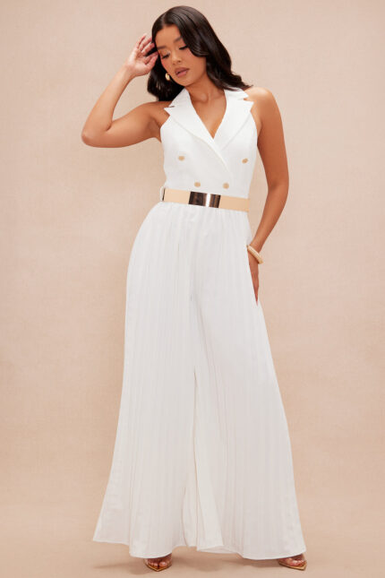 Chelsea Pleated Wide Leg Jumpsuit - Off White
