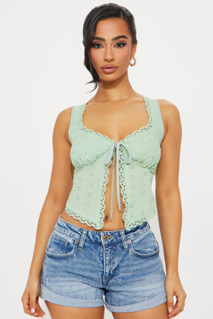 Marrion Eyelet Top - Sage