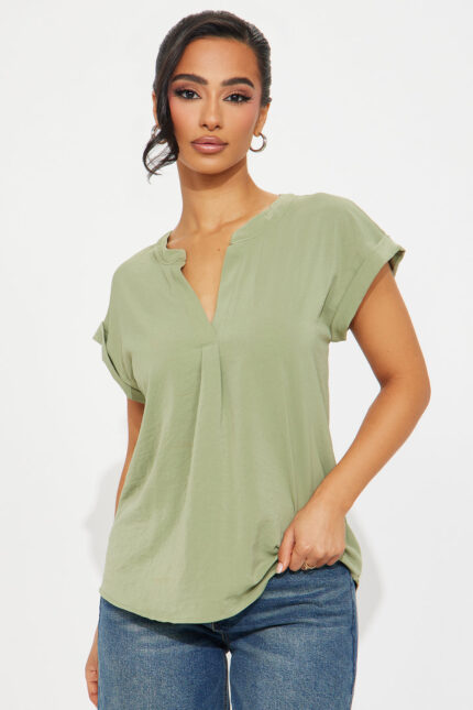 Got Me Thinking Flowy Top - Sage