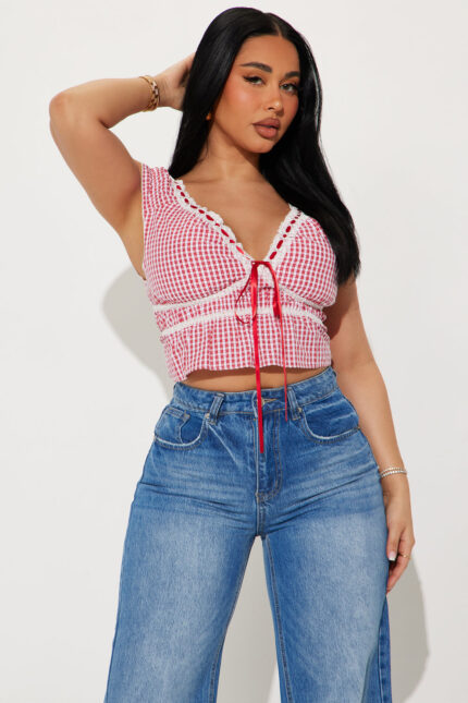 Picnic Walk Gingham Top - Red/White