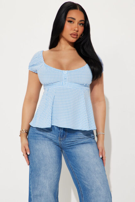 Gina Gingham Top - Blue/combo