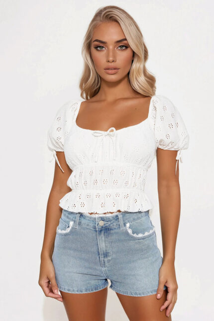 Brunch Date Eyelet Top - White