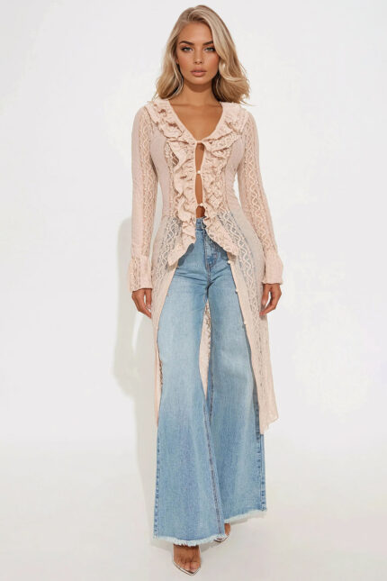 Bella Ruffle Lace Duster - Taupe