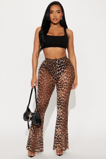 See You Later Leopard Mesh Flare Pant - Brown/combo