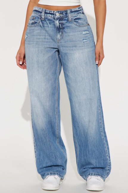 Get With It Wide Leg Jeans - Light Blue Wash