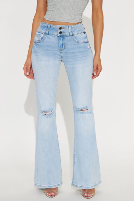 Take A Trip Ripped Flare Jeans - Light Wash