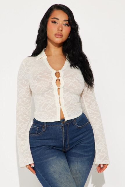 Kassidy Button Up Sheer Top - Cream