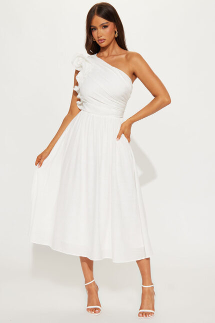 Clear Skies Ruffle Midi Dress - White