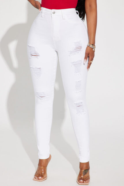 Let's Hit It Ripped Stretch Skinny Jeans - White