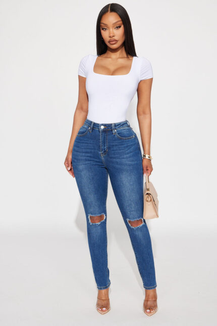 Lots Of Love Ripped Skinny Jeans - Dark Wash