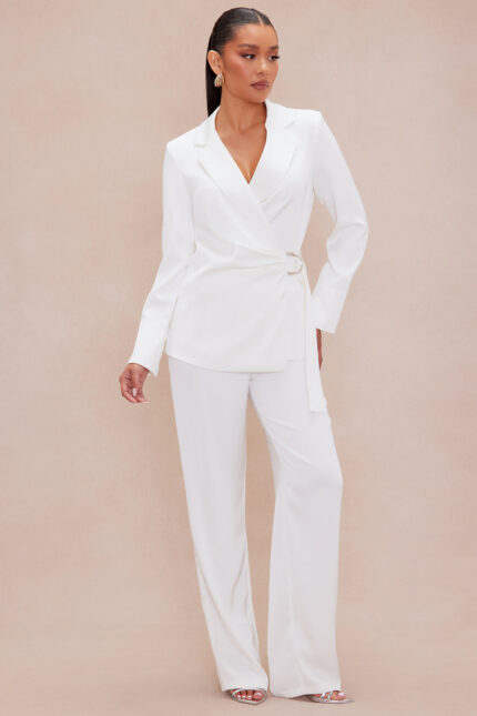 Sasha Satin Blazer Suit Set - White