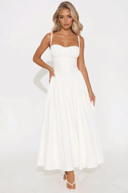 Angelina Poplin Maxi Dress - White