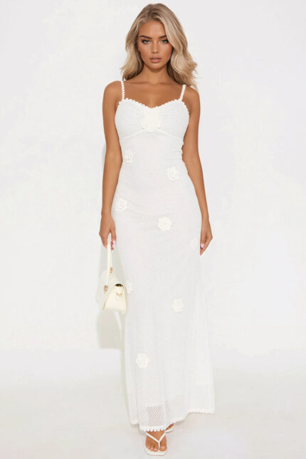 Catalina Crochet Maxi Dress - White