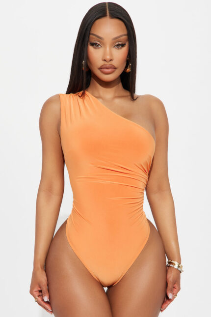 Living Proof One Shoulder Ruched Bodysuit - Orange